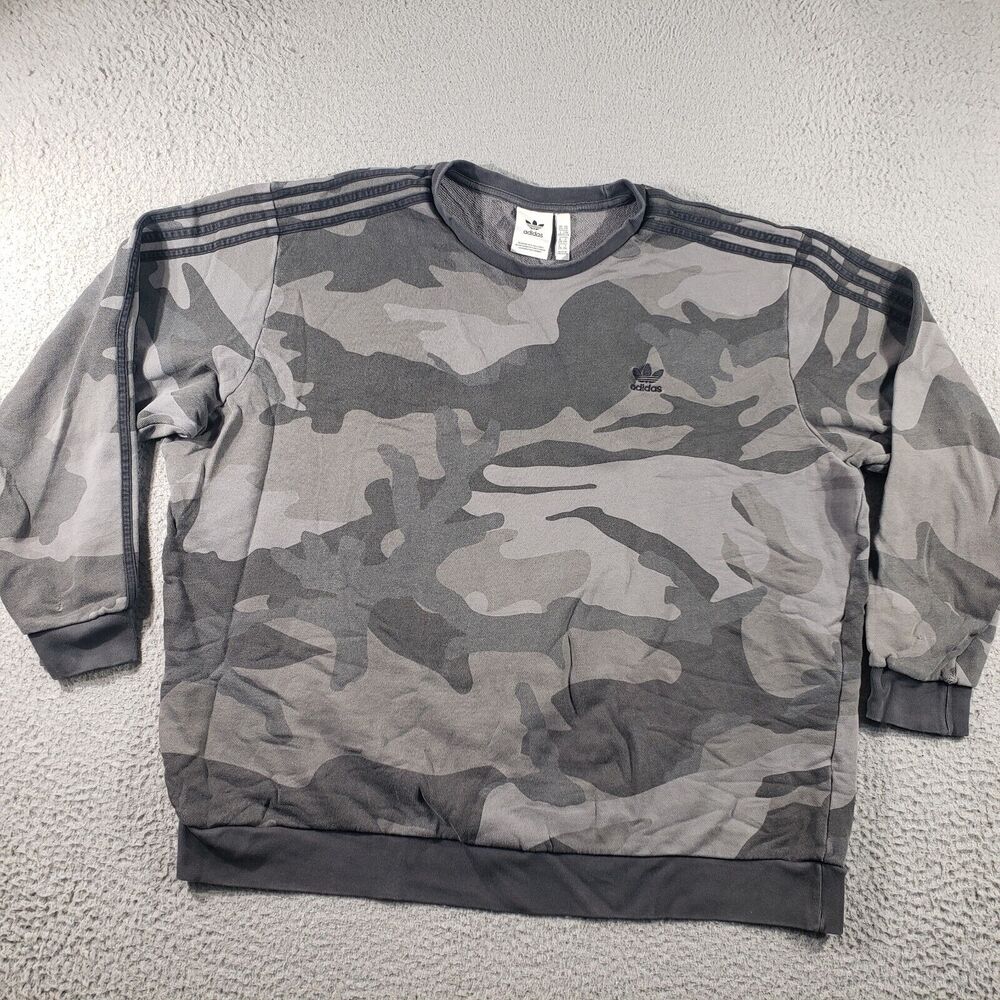 Adidas Sweatshirt Men's 2XL Gray Camo Pullover Distressed Cotton Casual Outdoor
